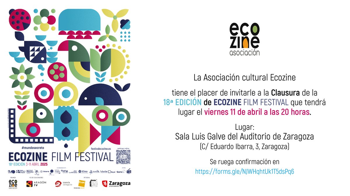 ecozinefilmfest's tweet photo. Te apetece venir a la clausura de #Ecozine2025 🎬🌏? ¡Inscríbete ya! ✨🏆🎞️ En el encuentro, guiado por Irene Alquézar y @SergioMuroart, se entregarán los Premios Ecozine 2025👏🔝.
📅 11/04 a 20 h en @AuditorioZGZ
👉Confirma asistencia: https://t.co/ynNQ1dA3dc
#Mundosecreto https://t.co/5QcMPv0DhC