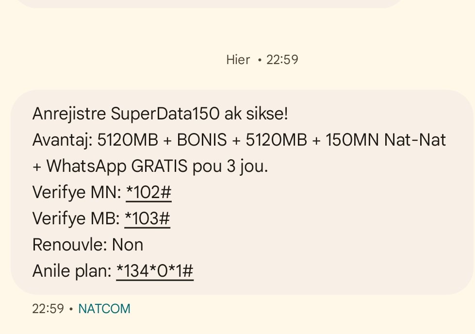 Valeryfelix7's tweet photo. Responsab konpayi @natcomht m te fè plan sa nan lè n wèl la yèswa "10 zè 59". M leve maten an nou dim pa gen entènèt. Sak pi tris la nou pran tout minit m te gen sou kont prensipal mwen sou pweteks entènèt te fini se lajan ki sou kont mwen ki tap itilize. Ede m konprann souple ! https://t.co/9yHUTQM01y