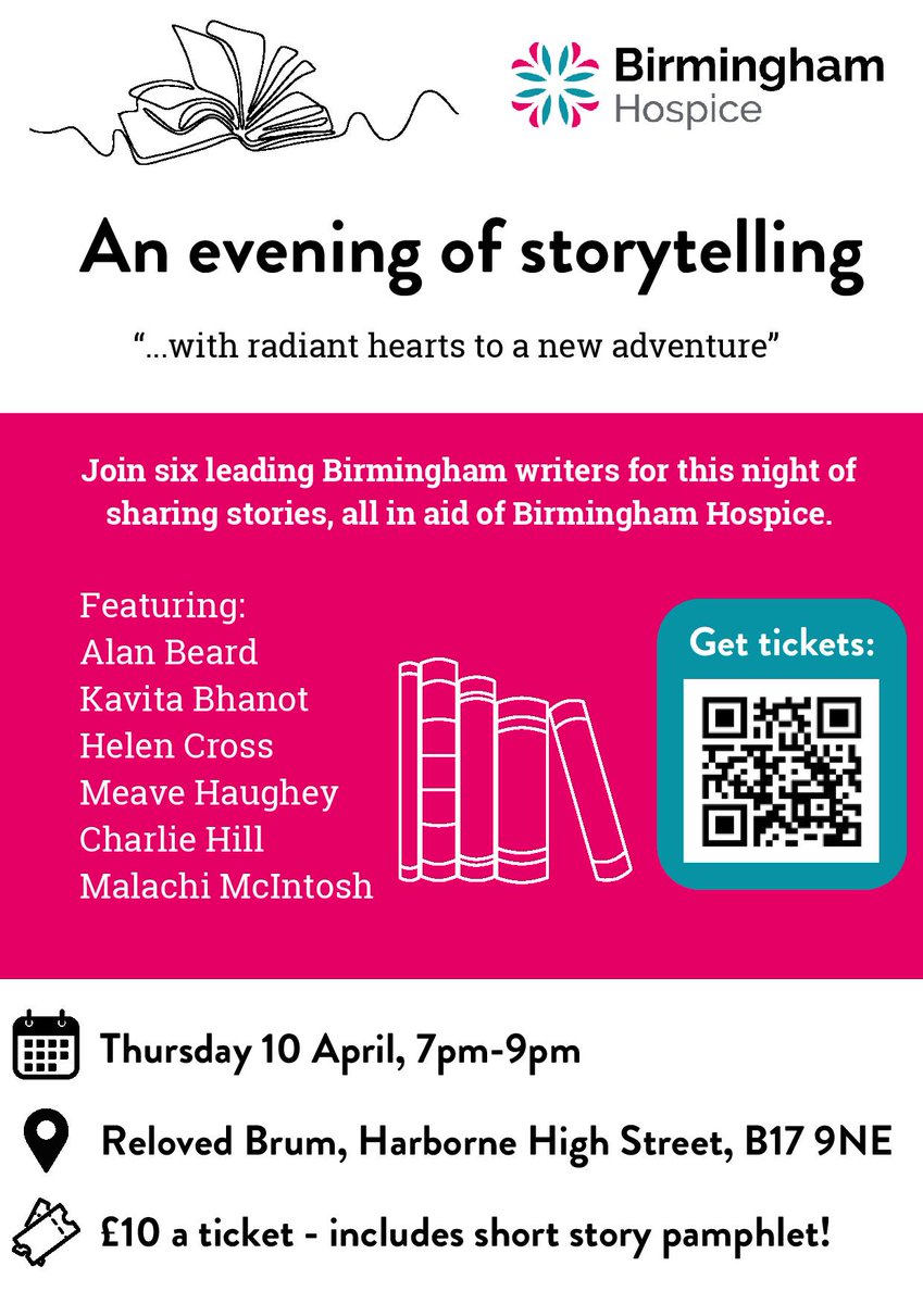 helenxwriter's tweet photo. This event is on Thursday. please join us to hear new stories, share literary chat, have fun and raise lots of funds for the @brumshospice. https://t.co/vnOxfQaabL