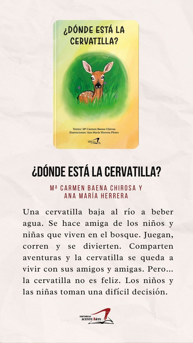 La lectura de hoy es ¿Dónde está la cervatilla? de Mari Carmen Baena Chirosa y Ana María Herrera.📚 ✨ 
📖 buff.ly/zaYCudj