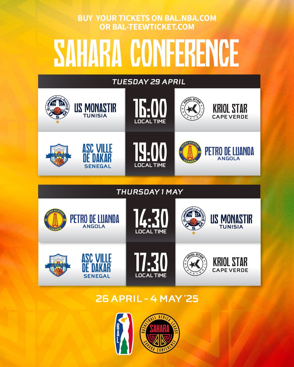 theBAL's tweet photo. The Sahara Conference is coming to Dakar! 🇸🇳
Big matchups. Bigger energy.
🎟️ Get your tickets now at https://t.co/RrjIYgmHLU

#BAL5 https://t.co/1oMnEOYxFV