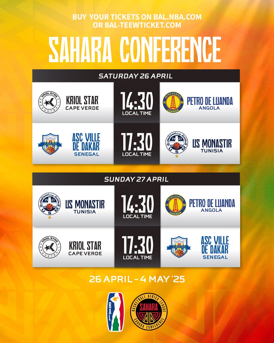 theBAL's tweet photo. The Sahara Conference is coming to Dakar! 🇸🇳
Big matchups. Bigger energy.
🎟️ Get your tickets now at https://t.co/RrjIYgmHLU

#BAL5 https://t.co/1oMnEOYxFV
