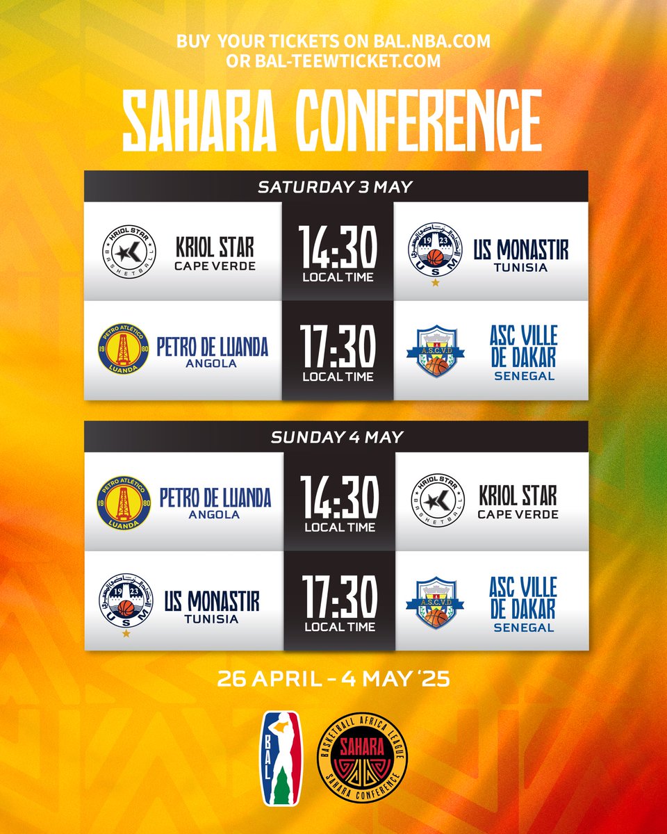 theBAL's tweet photo. The Sahara Conference is coming to Dakar! 🇸🇳
Big matchups. Bigger energy.
🎟️ Get your tickets now at https://t.co/RrjIYgmHLU

#BAL5 https://t.co/1oMnEOYxFV