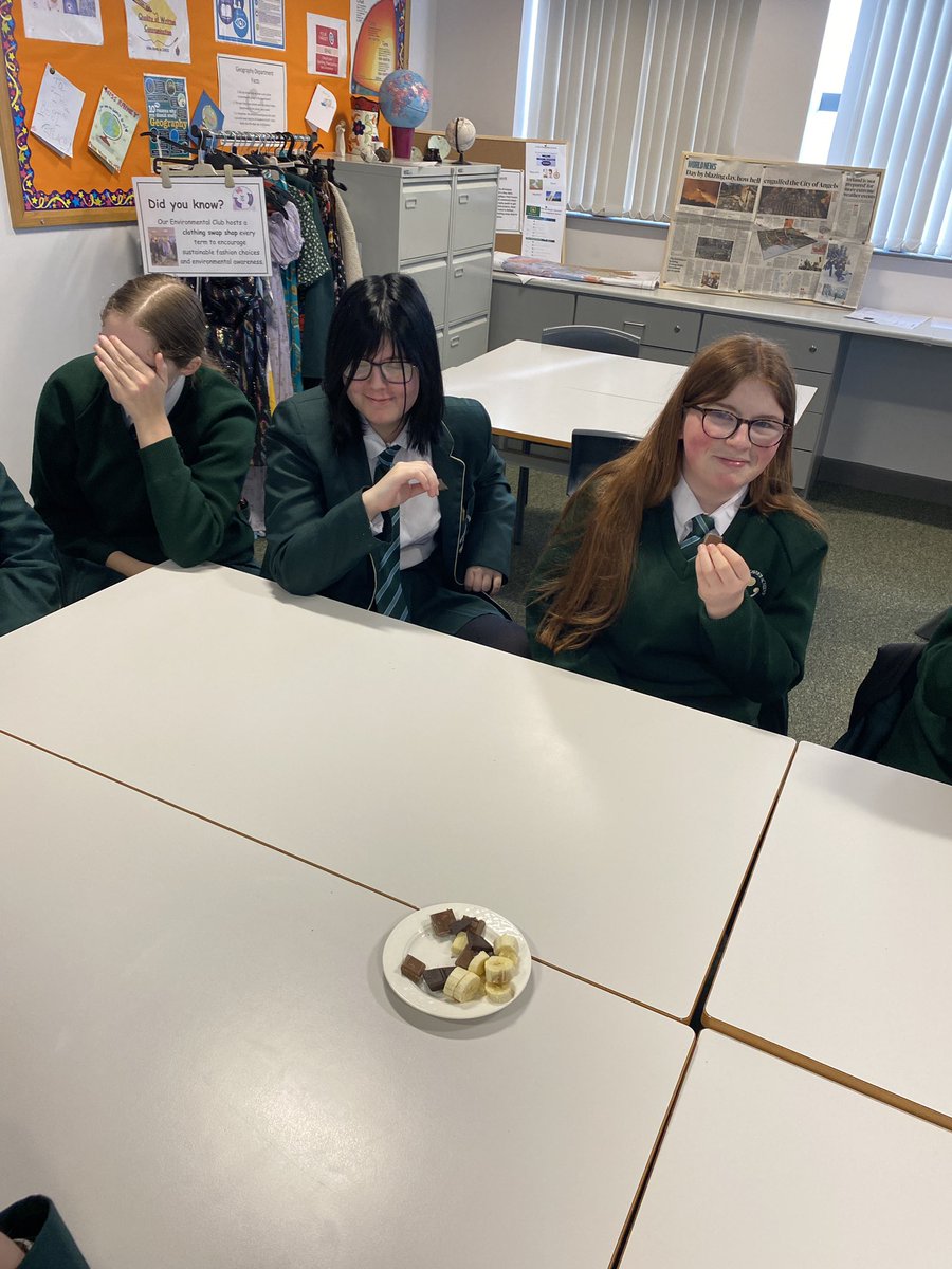 10 Faith Geography pupils enjoyed tasting Fairtrade chocolate and fruit as a treat at end of the Development topic. They’ve been learning about labour practices and how Fairtrade is ethical in supporting a country’s development.  🍫🍍🍌🥭 <a href="/StCeciliasDerry/">St. Cecilia’s College</a>