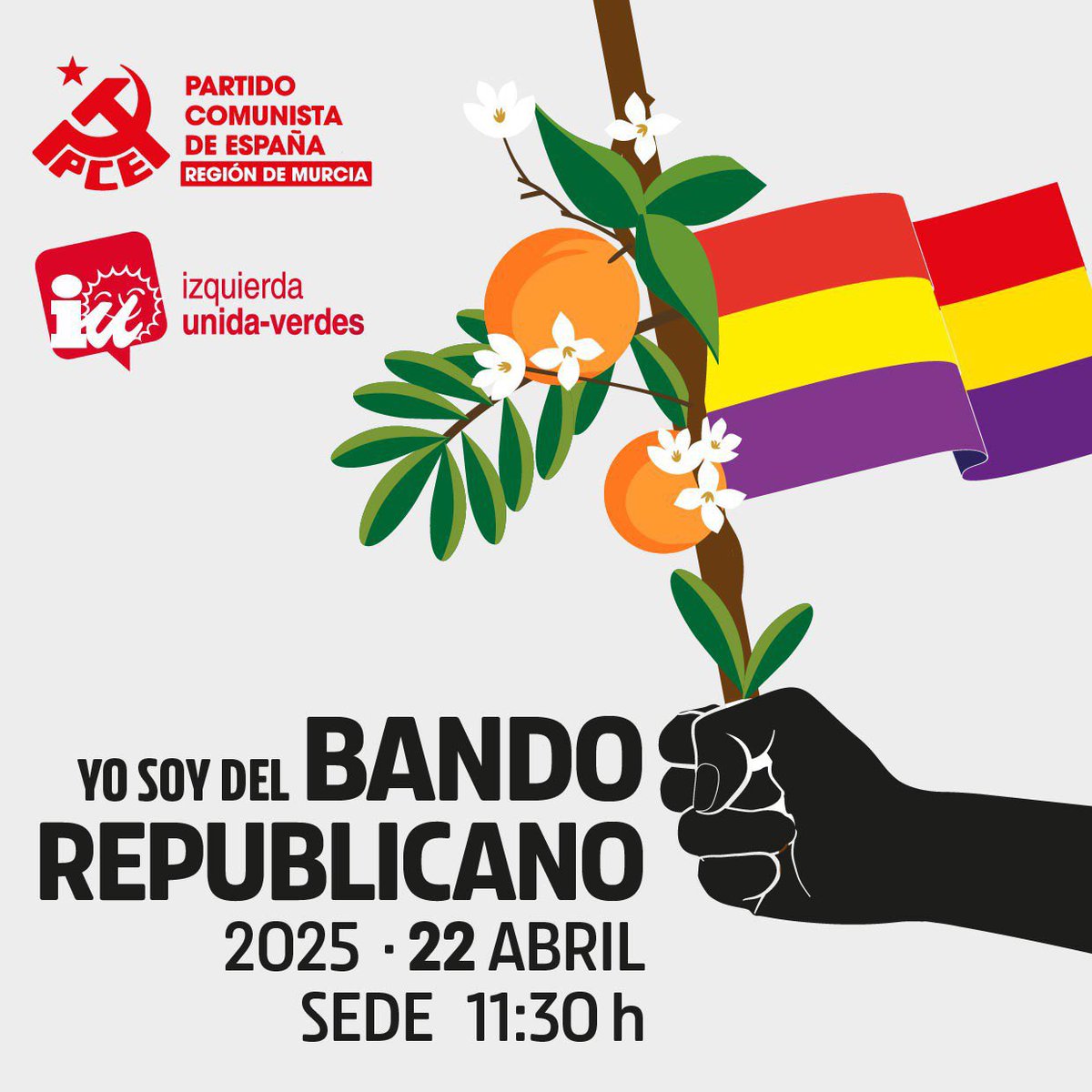 PCE_Molina's tweet photo. ¡Este martes 22 de abril nos vemos en la sede de Murcia para el #BandoRepublicano 2025! 

No te pierdas el espacio huertano más reivindicativo del Bando, construyendo un espacio de lucha. Nos vemos a partir de las 11am con comidica (también vegana) y bebida fresca. https://t.co/XDSeF107cD