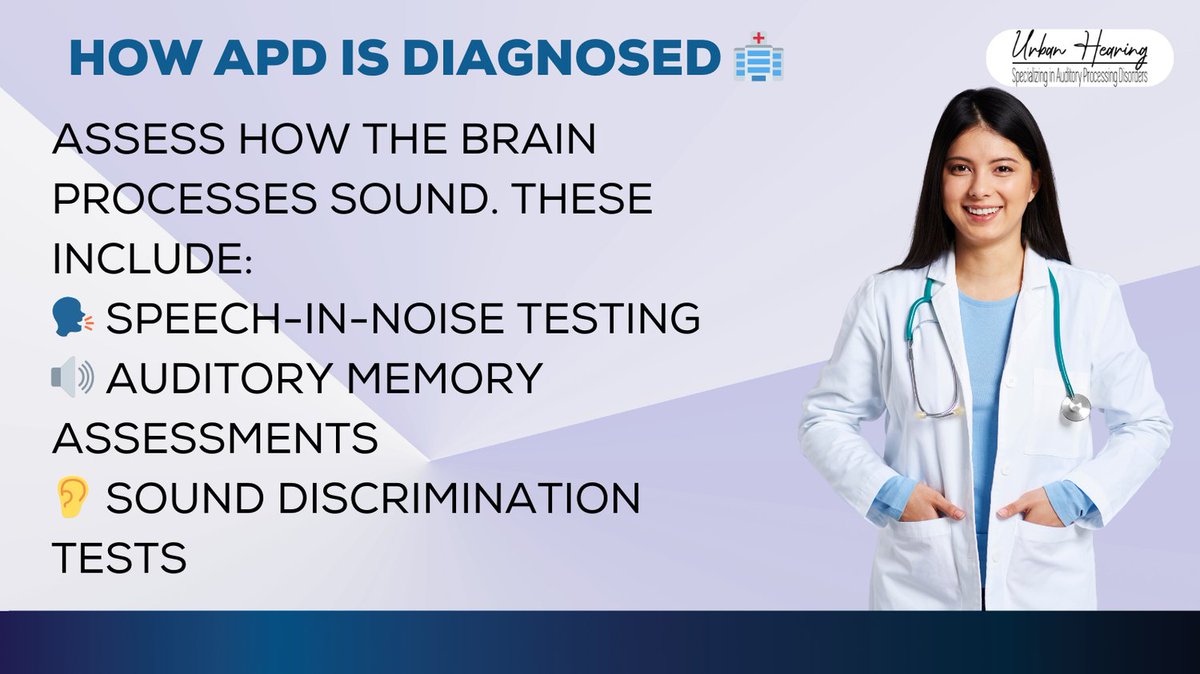 UrbanHearing's tweet image. 🏥 How is APD diagnosed? Unlike standard hearing tests, APD evaluations focus on how the brain processes sound. Early diagnosis helps with better learning and communication strategies! 💙 #APDAwareness #HearingHealth