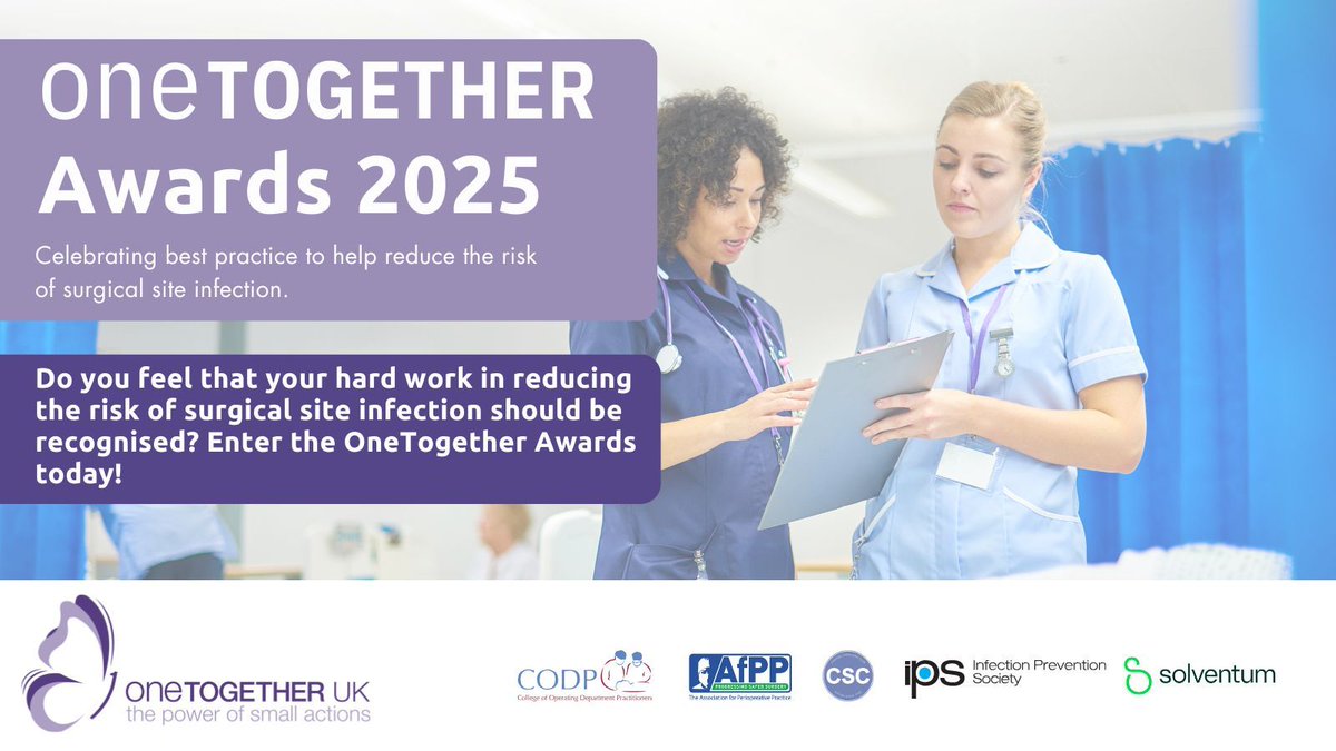 Do you feel that your hard work in reducing risk of surgical site infection should be recognised?

Enter #OneTogetherAwards &amp; gain the opportunity to present at conference: buff.ly/IalTt54

#OneTogether <a href="/IPS_Infection/">IPS</a> <a href="/solventum/">Solventum</a> @SafeSurgeryUK <a href="/club_csc/">CSClub</a> <a href="/CollegeODP/">College Of Operating Department Practitioners</a> #SSI