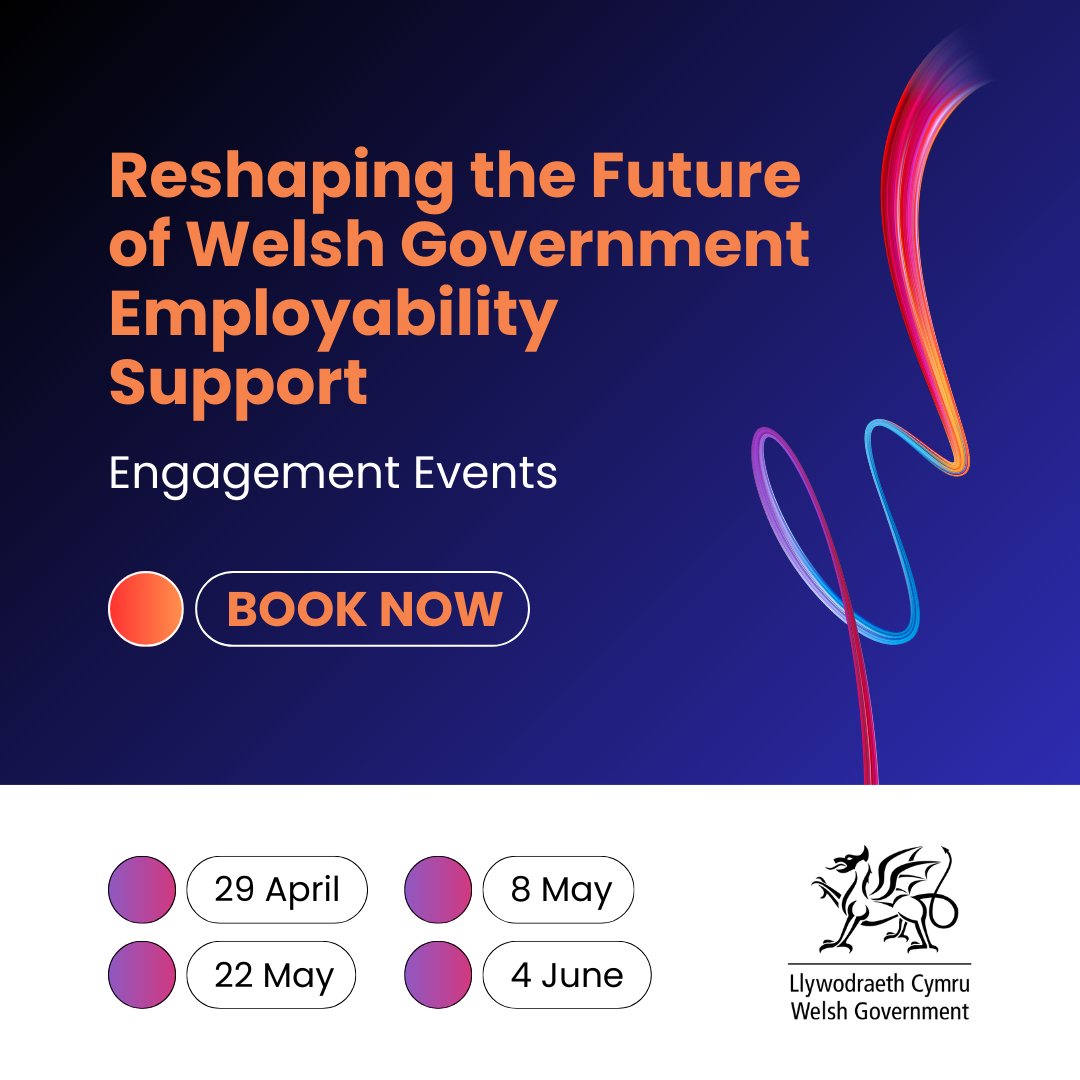 Join us at Welsh Government’s employability support workshops 🤩

Help create an inclusive programme that works for everyone in Wales 💪

Four regional events starting 29 April 🗓️

Details: wales.business-events.org.uk/en/events/resh…