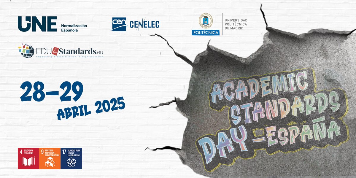 NormasUNE's tweet photo. 🌍  Los días 28 y 29 de abril, España será anfitriona del primer foro internacional sobre #normalización, #innovación y #educaciónsuperior: "Academic Standards Day Madrid 2025", organizado por #UNE, @La_UPM y @Standards4EU.

💡  El evento, que tendrá como sede @telecoupm, forma parte del proyecto europeo @edu4standards, financiado por el programa @HorizonEU.

✔️  La educación y formación en estándares a estudiantes universitarios y personal docente e investigador es uno de los ejes de la Estrategia Europea de Normalización.

Toda la ℹ️:  https://t.co/Af5TPgjEdx

#UNEProgresoCompartido #Edu4Standards #Normalización #UNE #UPM #ASD2025 #AcademicStandardsDay #ASD #NormasQueTransforman #GanaMientrasAprendes #futuroprofesional #UE