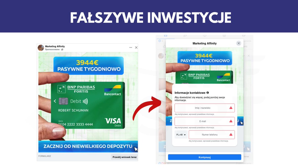CSIRT_KNF's tweet photo. Cyberprzestępcy nie ustępują w tworzeniu nowych stron phishingowych. 

Tylko w marcu 2025 nasz zespół zgłosił do zablokowania 3970 niebezpiecznych domen. 

W poniższym wpisie wskazujemy na najczęściej występujące kategorie domen, które oszuści wykorzystywali w atakach na użytkowników cyberprzestrzeni. 

Poniżej prezentujemy przykłady zidentyfikowanych kampanii:

Fałszywe inwestycje 
Cyberprzestępcy do dystrybucji reklam fałszywych inwestycji wykorzystywali portal społecznościowy
@facebook . Aby wzmocnić prowadzoną grę psychologiczną oszuści wykorzystywali wizerunek @BNPParibas_PL  .Po wejściu w reklamę użytkownik trafiał na fałszywą stronę, na której oszuści wymagali podania swoich danych kontaktowych. Pozyskane, w ten sposób dane pozwalały im na nawiązanie kontaktu z ofiarami, w trakcie którego wyłudzali środki finansowe użytkowników.

Bankowość elektroniczna
Przestępcy podszywając się pod @BankPekaoSA  przesyłali wiadomości SMS informując o konieczności weryfikacji konta. Oszuści zachęcali do kliknięcia w zawarty w wiadomości, link. W rzeczywistości prowadził on na stronę phishingową podszywającą się pod wskazany bank i wyłudzającą dane logowania do bankowości elektronicznej.

Platformy streamingowe
Cyberprzestępcy podszywali się pod portal streamingowy @DisneyPlus. Oszuści na tworzonych fałszywych stronach wyłudzali dane osobowe oraz informacje o kartach płatniczych użytkowników