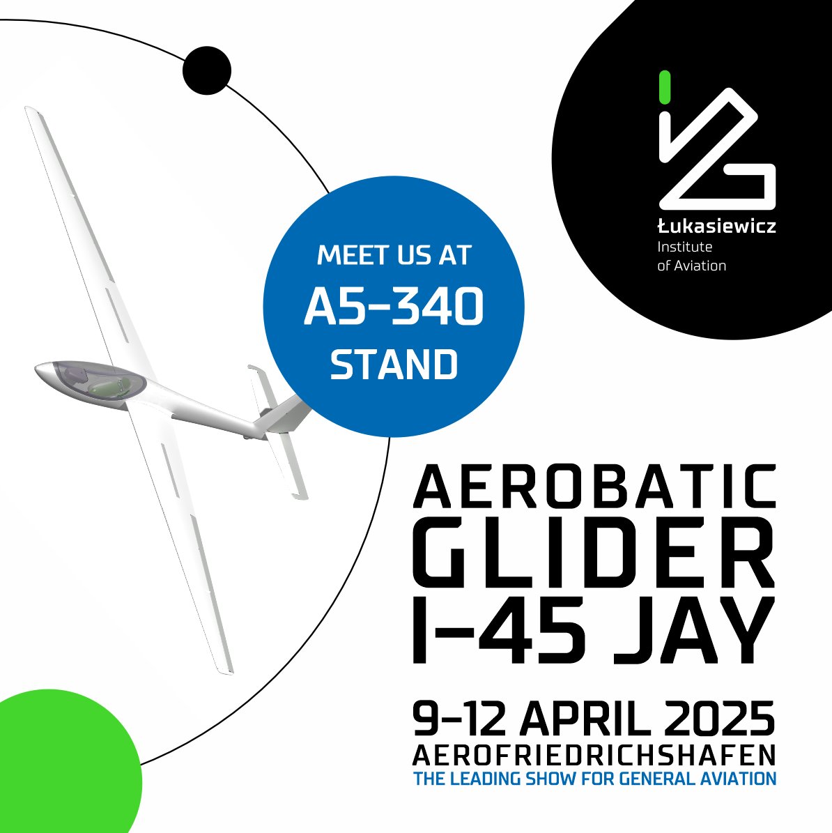 Meet us tommorrow at AERO Friedrichshafen! Our new aerobatic #glider I-45 JAY will have its European premiere there. Visit us at A5-340 stand!