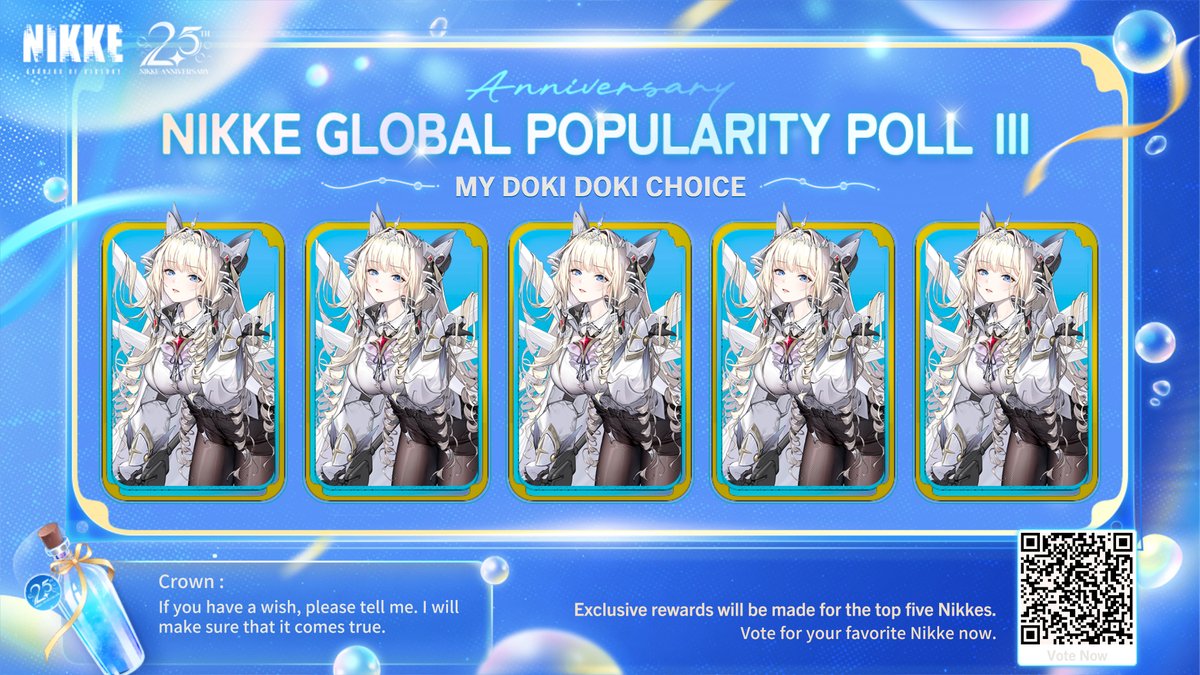 FrNovendra's tweet photo. The Nikke Global Popularity Poll Ⅲ is ongoing. Hurry and vote for your favorite Nikkes now!  #votefornikke2025 #NikkeGlobalPopularityPoll2025 #nikke #NIKKEAnniversary  https://t.co/0BBZKFkV3j https://t.co/Q6gANS2D1m