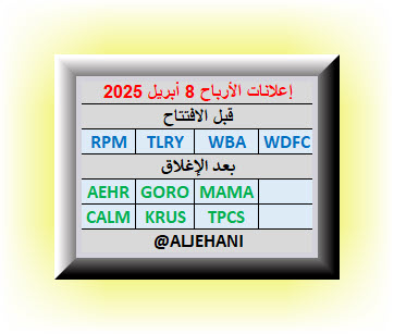 🟠إعلانات الأرباح
🔸اليوم (8) أبريل 2025
🔸ا #الأسهم_الأمريكية