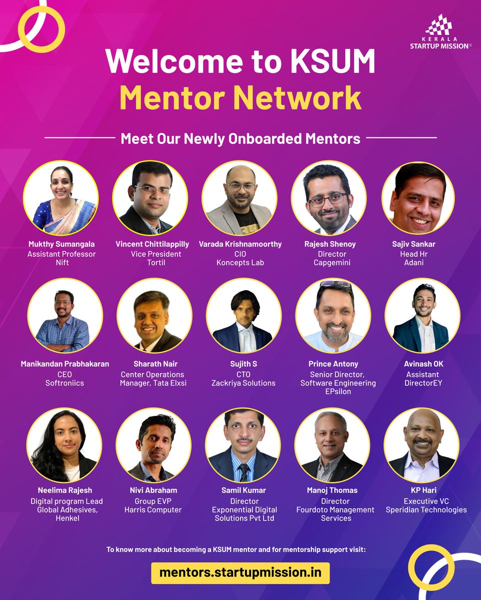 startup_mission's tweet photo. Welcoming Our New Mentors to the KSUM Network!

We’re thrilled to onboard an inspiring cohort of industry leaders, innovators, and changemakers to the KSUM Mentor Network. 

Want to be part of this dynamic network? Visit https://t.co/MCh06VCd2o to know more. https://t.co/koTuUswTmi