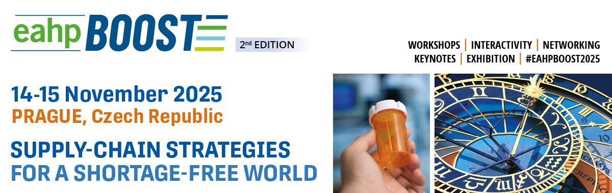 EAHPofficial's tweet photo. Let’s boost healthcare supply chain resilience!
Join us in Prague, 14–15 Nov 2025, for the 2nd edition of #EAHPBOOST.

Expect keynotes, workshops &amp; practical tools to tackle shortages.
Register now: https://t.co/zjrC0LrcnT

#BOOST2025 #Pharmacy #HospitalPharmacy #SupplyChain https://t.co/XulWYAhbsw