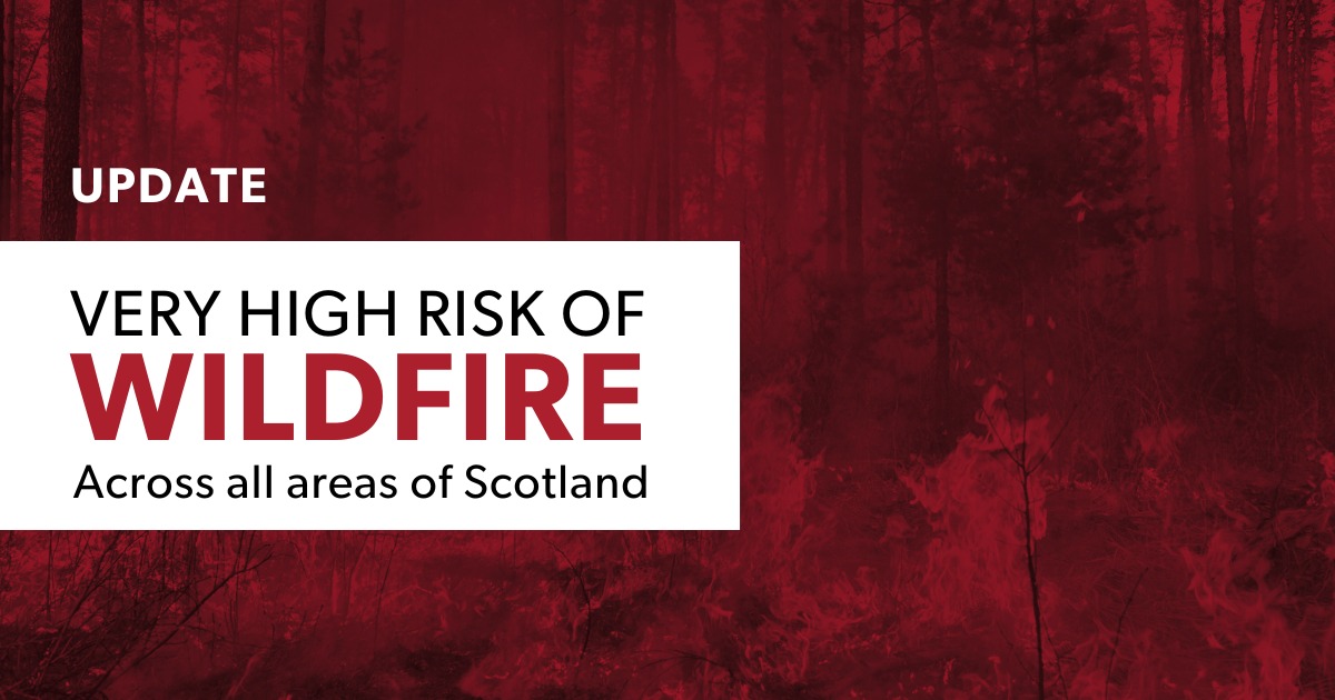 ⚠️The VERY HIGH wildfire warning remains in place across Scotland until Wednesday, 9 April.   

❗️ An EXTREME wildfire warning has been issued for the south west, eastern, central, and north of Scotland for Thursday, 10 April.  

Visit 👉ow.ly/EbO850VvW70 for more info.