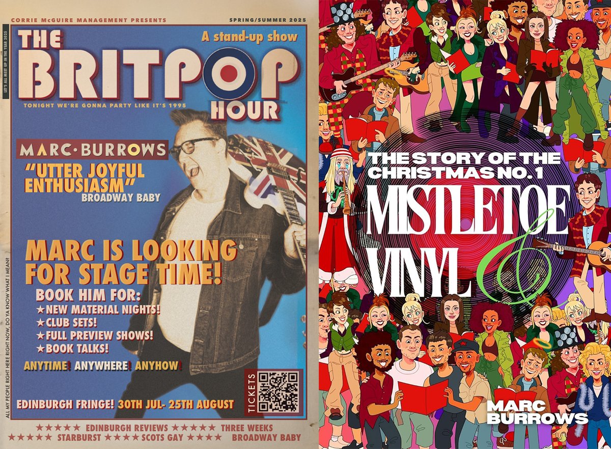 SO I need help with two things!
1) Stage time, either new material slots or full 1hr WIP shows for my show The Britpop Hour May-July
2) Book events in libraries or bookshops for my new book MISTLETOE &amp; VINYL Nov-Dec.
Please drop me a line if you can help!