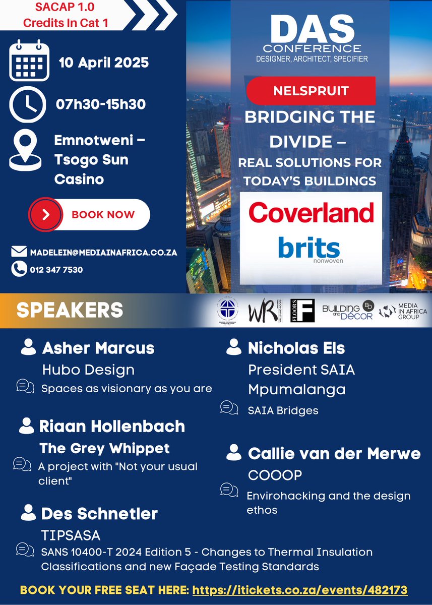1 day to go for DAS CPD Nelspruit 🤩 Great networking opportunity for architects, designers and specifiers!