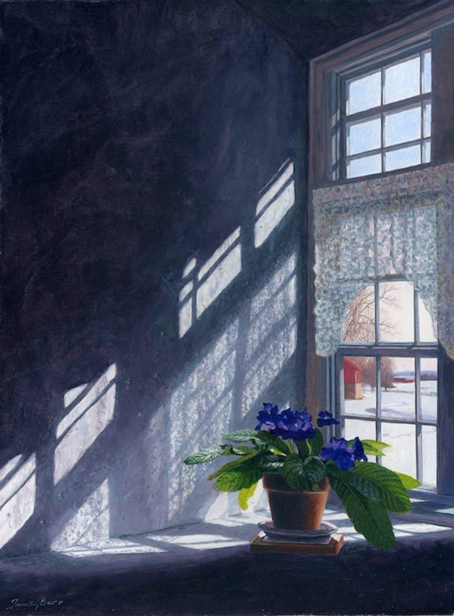 Timothy Barr 
(American, born 1957) 
"Window in Winter", 
2022. Oil on Panel.