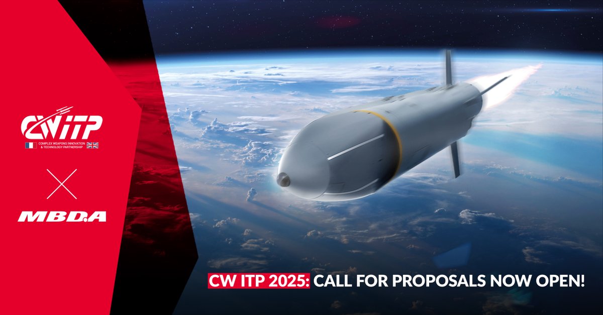 MBDA_UK's tweet photo. 📢 The Complex Weapons Innovation & Technology Partnership (#CWITP) is offering research project funding to industry, SMEs, #startups, and academia in 🇬🇧 and 🇫🇷 to advance #defencecapabilities 🚀
💡 Read more here: https://t.co/5HkfzUlSrM
📅 Deadline for entries: 30 June 2025 https://t.co/c60Sk17YET
