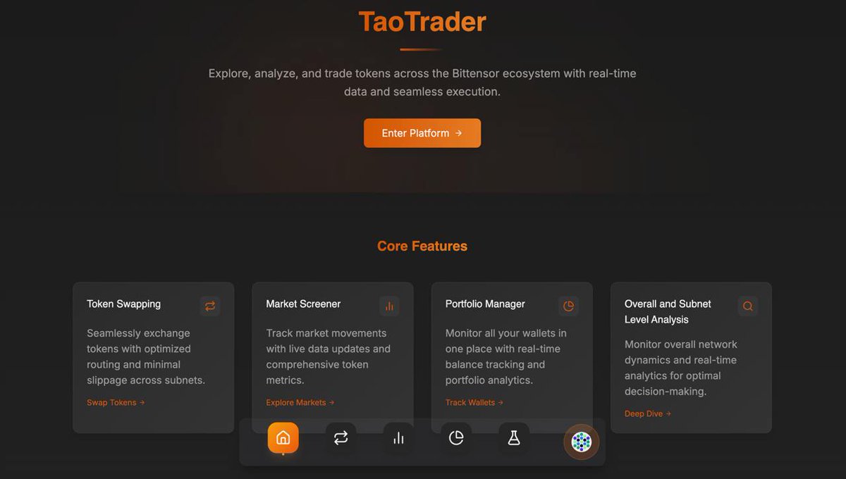 1/
Introducing TaoTrader.xyz — Built by GraphiteAI
Your Premiere Portfolio viewing platform for everything Bittensor.

Manage. Swap. Screen. Analyze.
All in one place. Let’s dive in 👇🧵
