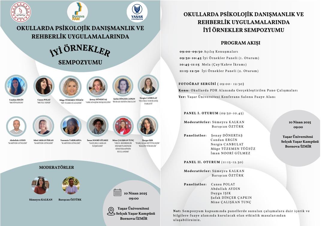 BornovaRam's tweet photo. Bornova RAM tarafından düzenlenen "Okullarda Psikolojik Danışmanlık ve Rehberlik Uygulamalarında İYİ ÖRNEKLER Sempozyumu" 10 Nisan 2025 Perşembe günü saat 10.00'da Yaşar Üniversitesi'nde yapılacaktır. https://t.co/oSMKLiuCD0