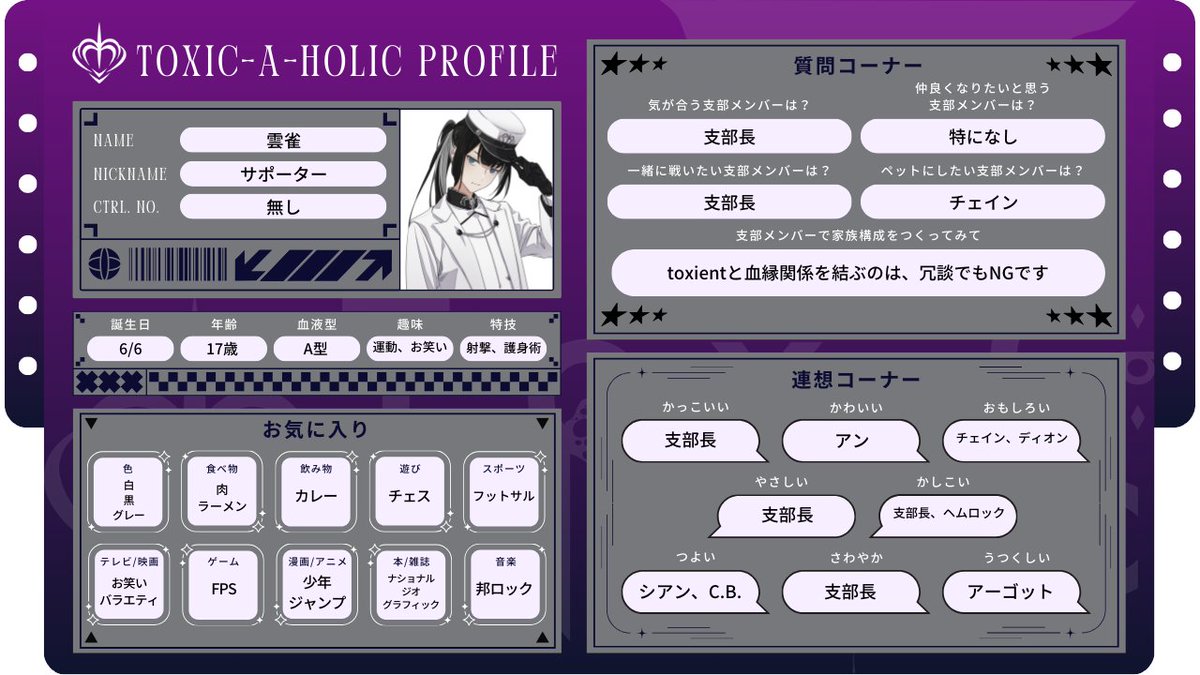 taro様♡専用確認ページです♡ 💜サポータープロフィール帳公開💜 今日はサポーターのプロフィール帳