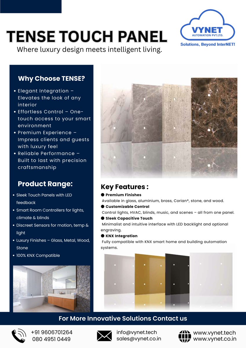 VYNETTECHNOLOGY's tweet image. Control, redefined. Meet Tense Touch Panels.

contact us:
📞 +91 9606701264
📨 info@vynet.tech
🌐 vynet.tech

#TenseTouchPanels #SmartHome #LuxuryLiving #HomeAutomation #InteriorDesign #SmartControl #TouchPanel #ModernLiving #LuxuryInteriors #SmartTechnology #CEDIA