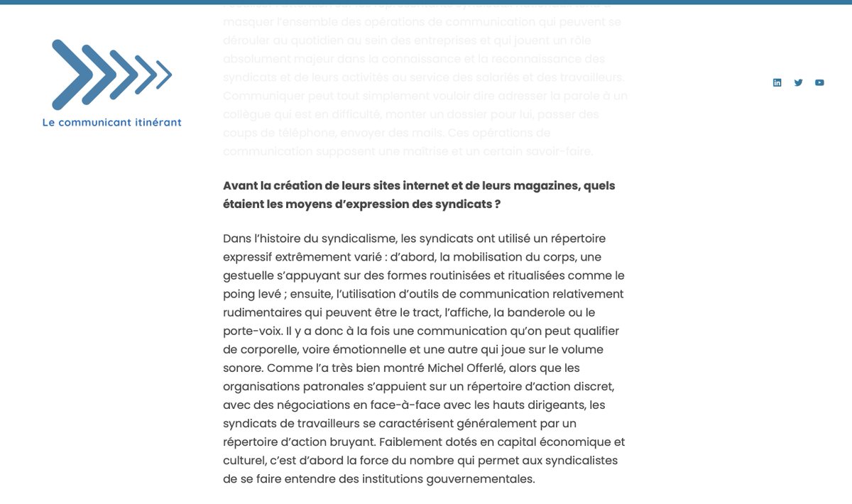 AgenceLeCI's tweet photo. #ComSyndicale : « Les #syndicats ont utilisé un répertoire expressif extrêmement varié : la mobilisation du corps comme le poing levé et l’utilisation d’outils de communication rudimentaires qui peuvent être le tract, l’affiche, la banderole »
Interview : https://t.co/hsCf84Seej https://t.co/KinRVQFiSJ