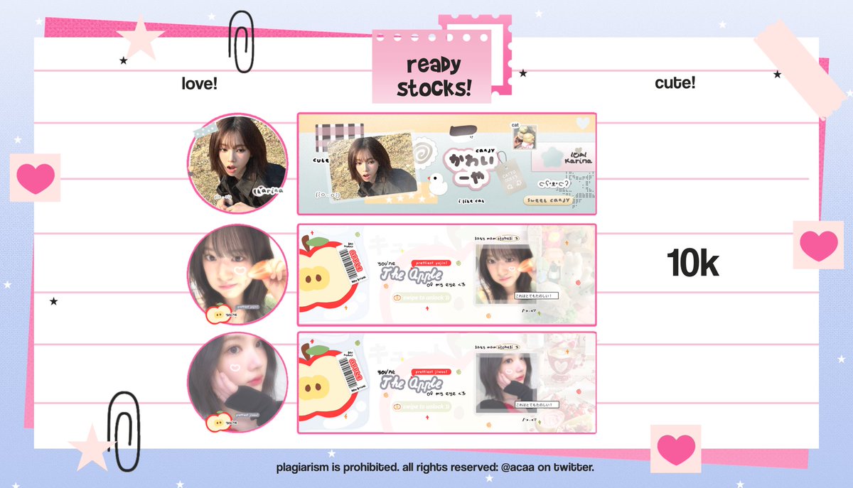 cheetogs's tweet image. help repost, thank you so much. 🍎🤍

hem-llo! 💭 Acaa ada layout ready stock wony, yujin, jiwoo, karina, ningning, irene &amp;amp; sui yang bisa kamu bawa jemput sekarang🗳️🌟

open by req and free re-text sampai gumoh🤩🤍 

&amp;lt; #zonauang &amp;gt;