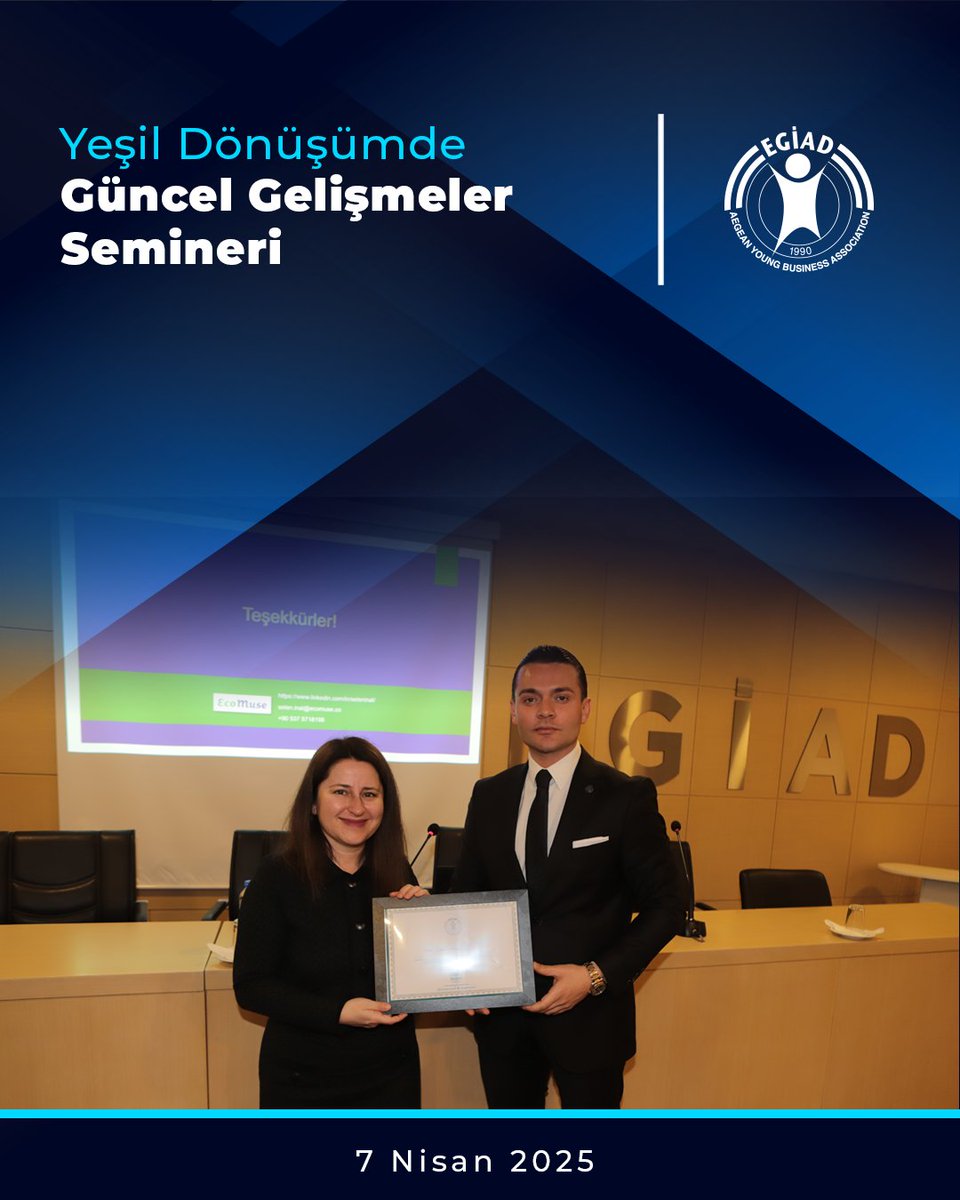Yeşil Dönüşümde Güncel Gelişmeler Semineri, EGİAD Sanayi ve Sürdürülebilirlik Komisyonunun organizasyonu ve Yeşil Dönüşüm Danışmanı ve BM Enerji Dönüşümü için Mühendisler Konseyi (CEET) Üyesi Selen İnal’ın katılımıyla EGİAD Dernek Merkezi'nde düzenlendi.