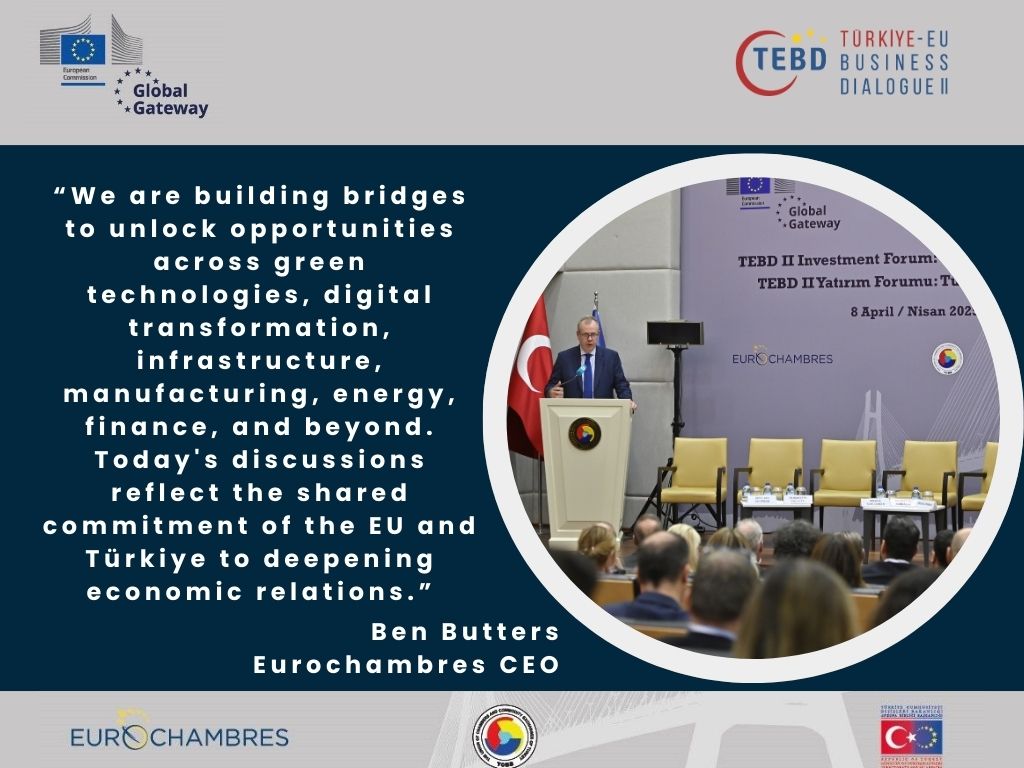 At today's #TIF2025, a €20M agreement between <a href="/IFC_org/">IFC</a> and <a href="/EU_Commission/">European Commission</a> was signed to deepen economic collaboration between the EU and Türkiye. <a href="/Eurochambres/">Eurochambres</a>  CEO <a href="/BenJButters/">Ben Butters</a> highlighted the #ChamberNetwork's role in strengthening ties between both businesses.