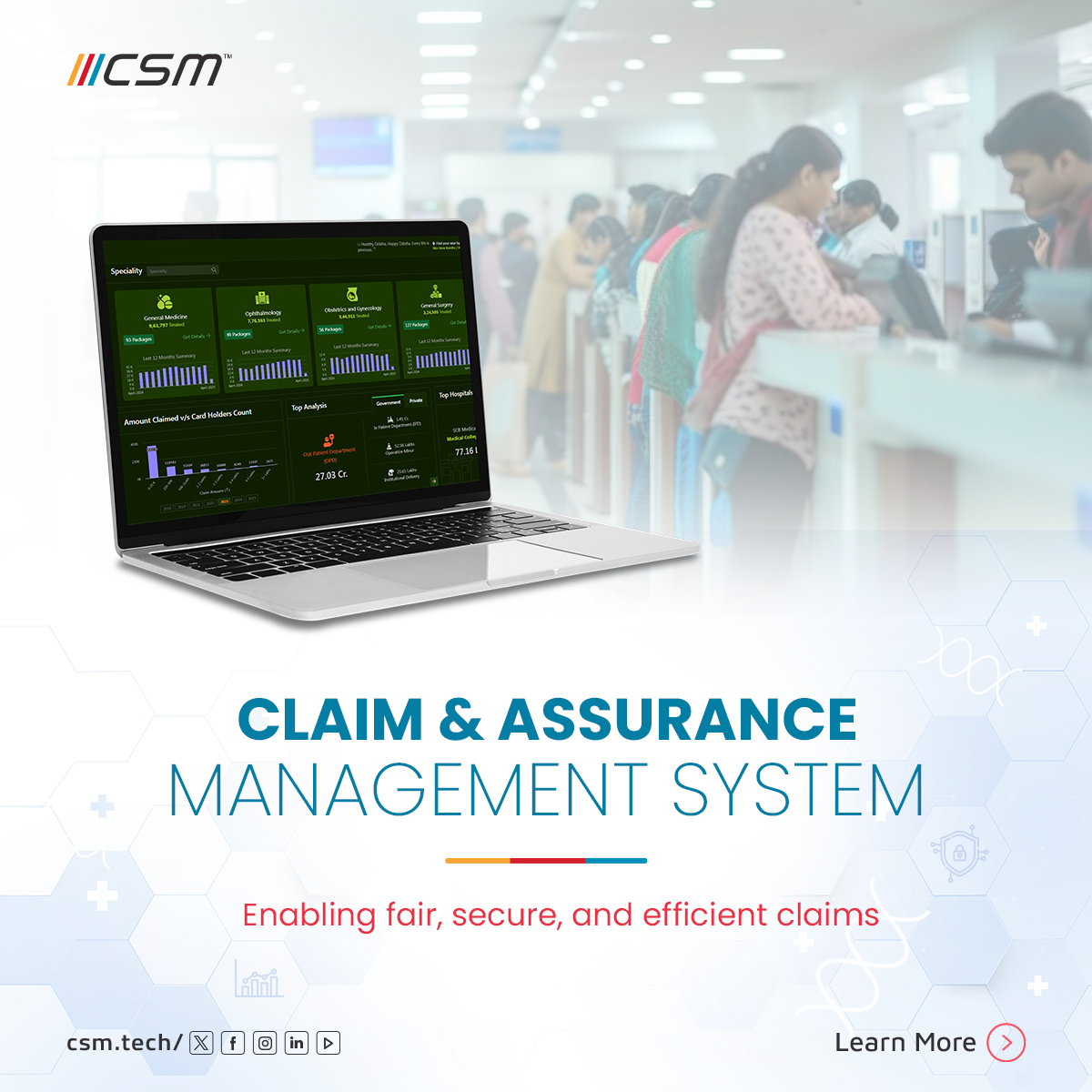 CSMTechnologies's tweet photo. CSMโs Claim and Assurance Management System equips regulators with streamlined claims, robust fraud prevention, and smarter decision-making.
Learn More: https://t.co/rKGvtXRYYN
#HealthTech #SchemeManagement #HealthEase #CSMTech https://t.co/dGdr1M2iMZ