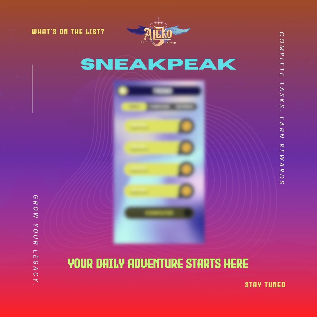 talesofaleko's tweet image. Daily tasks are coming to Tales of Aleko!
Complete missions, earn rewards, and grow your rhythm legacy.
Your daily adventure starts here—stay tuned!

#TalesOfAleko #RhythmGames #RhythmMasters #GamingCommunity #Gamefi #Web3 #NFTs #Web3Games #MusicNFT #Web3Music #Web3Gaming