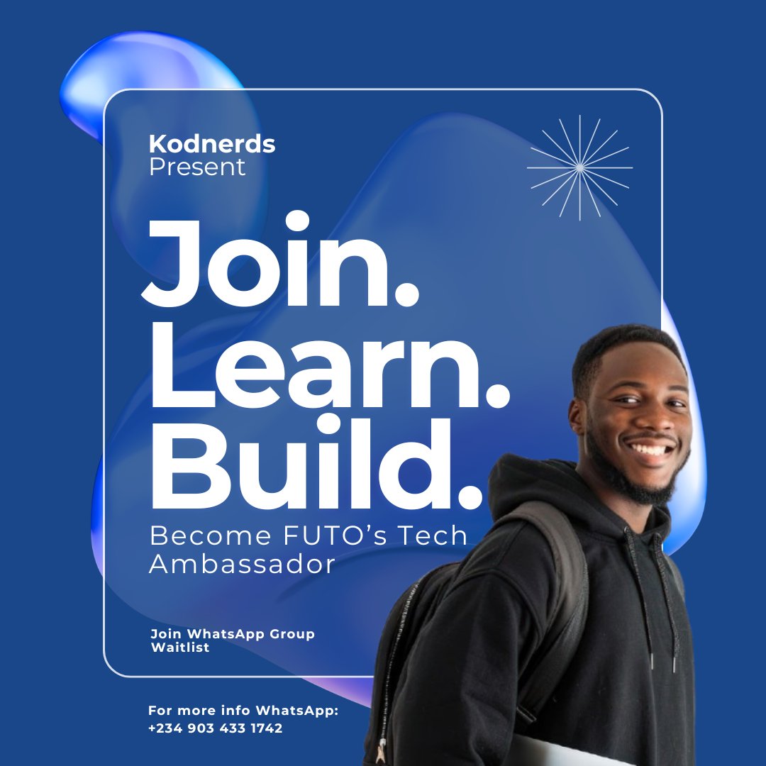 kodnerds's tweet image. 🚨 BIG NEWS, FUTO! 🚨

Ready to level up your tech skills?
Learn HTML, CSS, JavaScript &amp;amp; Web Hosting  no experience needed! Build a portfolio
 BEST student = FUTO Ambassador + FREE scholarship to Advanced Class!
 Join: chat.whatsapp.com/JUkyrJnnsKA7fp…
