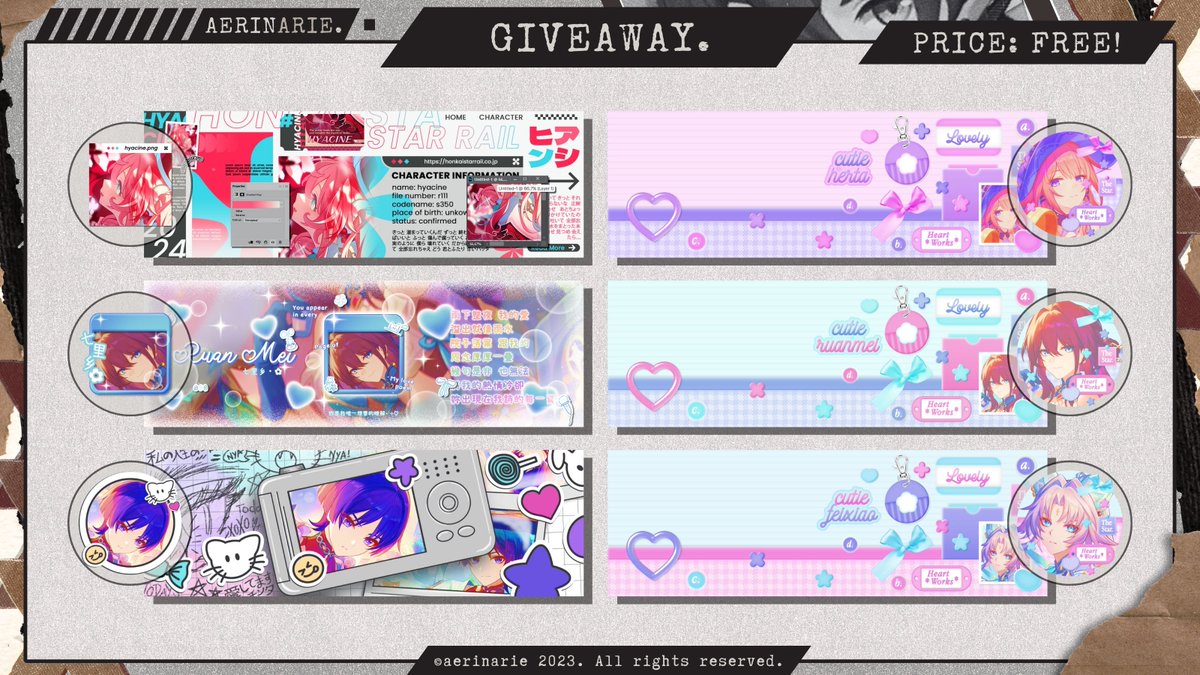 RTs appreciated, tysm! 🌹✨ #zonauang #zonaba

Hihi all! Hari ini Aerin bawa GIVEAWAY 6 FREE LAYOUT 2D Genshin &amp; HSR that has been sponsored by dear Ame :3 

To join, reply with your best wishes for Ame + the number of the layout you'd like~

ENDS 9 APRIL 18:00 WIB! Ikutan yuk 💗