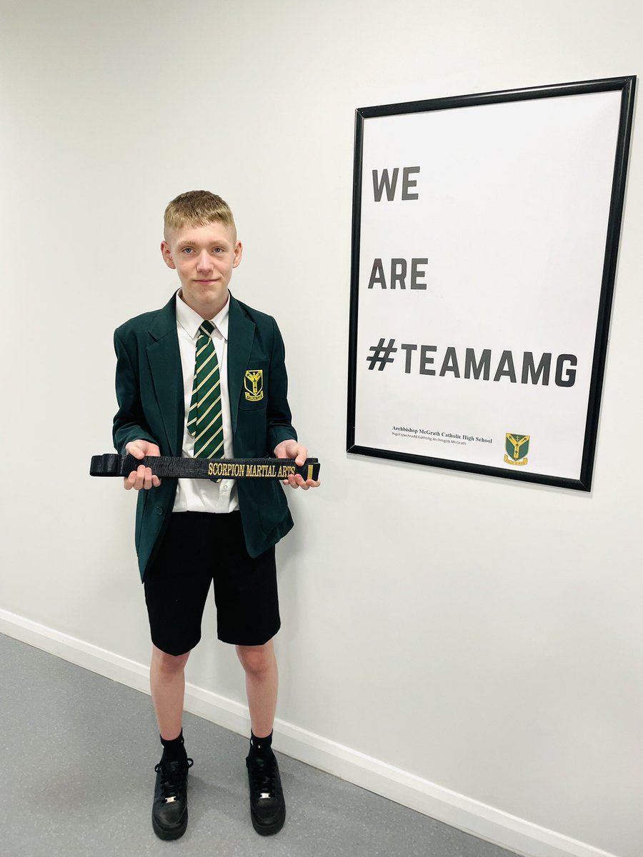 ArchbishMcGrath's tweet photo. Well done Logan in Year 11 for successfully grading in his black belt kick boxing over the weekend. #teamAMG https://t.co/tJNQb40LbD