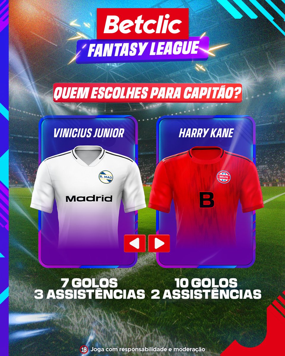 ©️ Mais uma semana de Fantasy Betclic na #UCL! 2 jogadores em destaque para esta noite, Vinicius ou Kane vão continuar a fazer a diferença?

- Comenta com o nome do marcador que escolhes + Username Betclic
- Se algum deles marcar sorteamos 10€ de Freebets para 10 pessoas