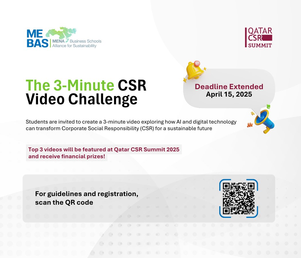 We invite students from our member schools to take part in this competition and showcase how AI and digital technology can reshape Corporate Social Responsibility for a more sustainable future. 🌍✨

For details and participation: lnkd.in/dX9p2tWD

#MEBAS #Sustainability