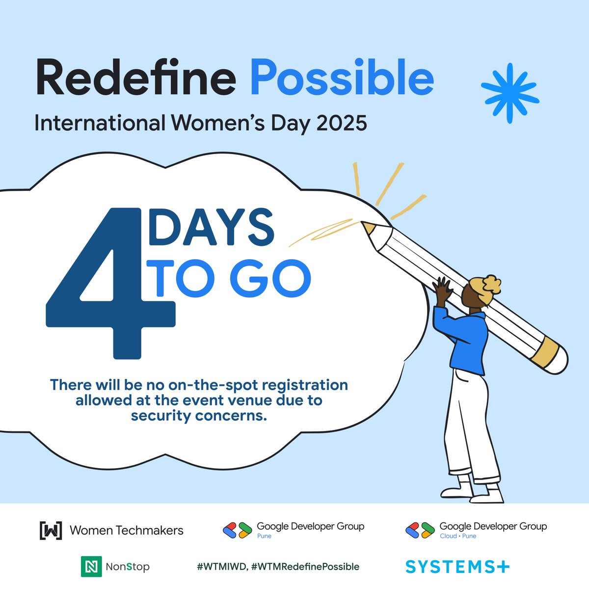 Just 4 Days Left! ⌛
A full day of knowledge, connections, and game changing conversations is coming your way on April 12th. 🤗
📍 Infosys Ltd, Hinjewadi Phase 2, Pune
🔗tinyurl.com/Gdgpune

Let’s learn, lead, and level up together. 🔥
#WTMIWD #WTMRedefinePossible #GDGPune