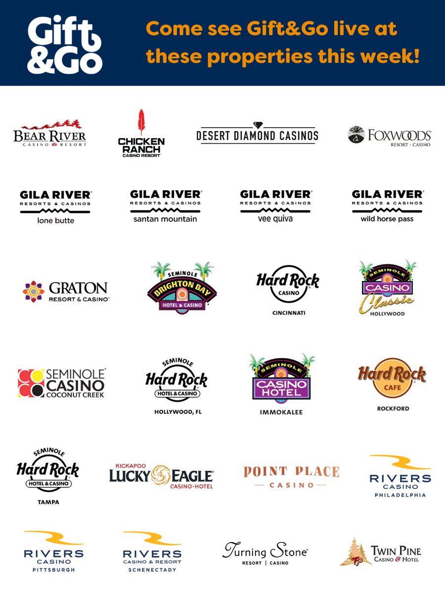 Gift&amp;Go-powered gift days are live at these 24 properties this week alone!

We’re proud to power seamless, exciting gifting experiences at casinos across the country. Catch us live at these venues and see how easy gifting can be 🎁

#rewards #loyalty #playerexperience #casino