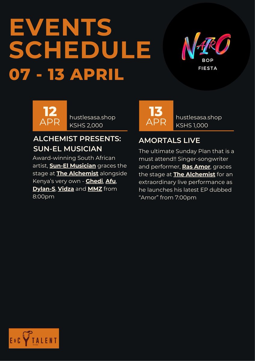 NairoBopFiesta's tweet photo. β¨ Your Weekly Plug is HERE! β¨
April 7th to 13th, Nairobiβs streets are buzzing and weβve got your all-access pass to the vibe.
This is the soft life plan before we drop The Weekend Bender.
So save this, share it, and start planning that outfit. You know you wanna step out! https://t.co/WhGGt9WvSG