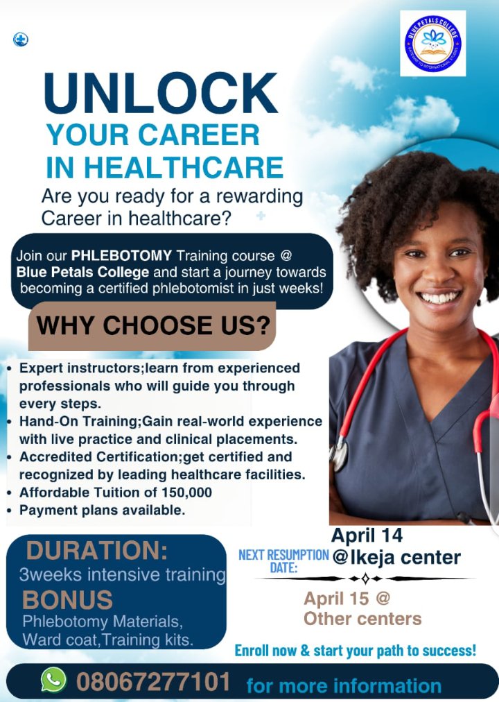 honoureddaily's tweet photo. Want to break into healthcare fast?

Learn Phlebotomy – the skill of drawing blood safely.
Expert training, Free Training Kits,  Global opportunities.

Become the one who makes a difference: one drop at a time.
#Phlebotomy #HealthcareCareer #CaregiverTraining #SkillToSuccess https://t.co/HhmOyhLzFA