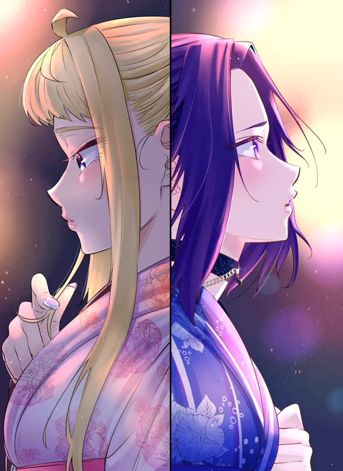 第44話カラー扉絵イラスト冬木さんと秋野さんの花火大会編のイラストです映画のポスター風なデザインをイメージして描いた記憶秋野さんの思いが花火と一緒に爆発した回なのでカラー扉した思い出#道産子ギャル #どさこい#どさこい過去絵集 