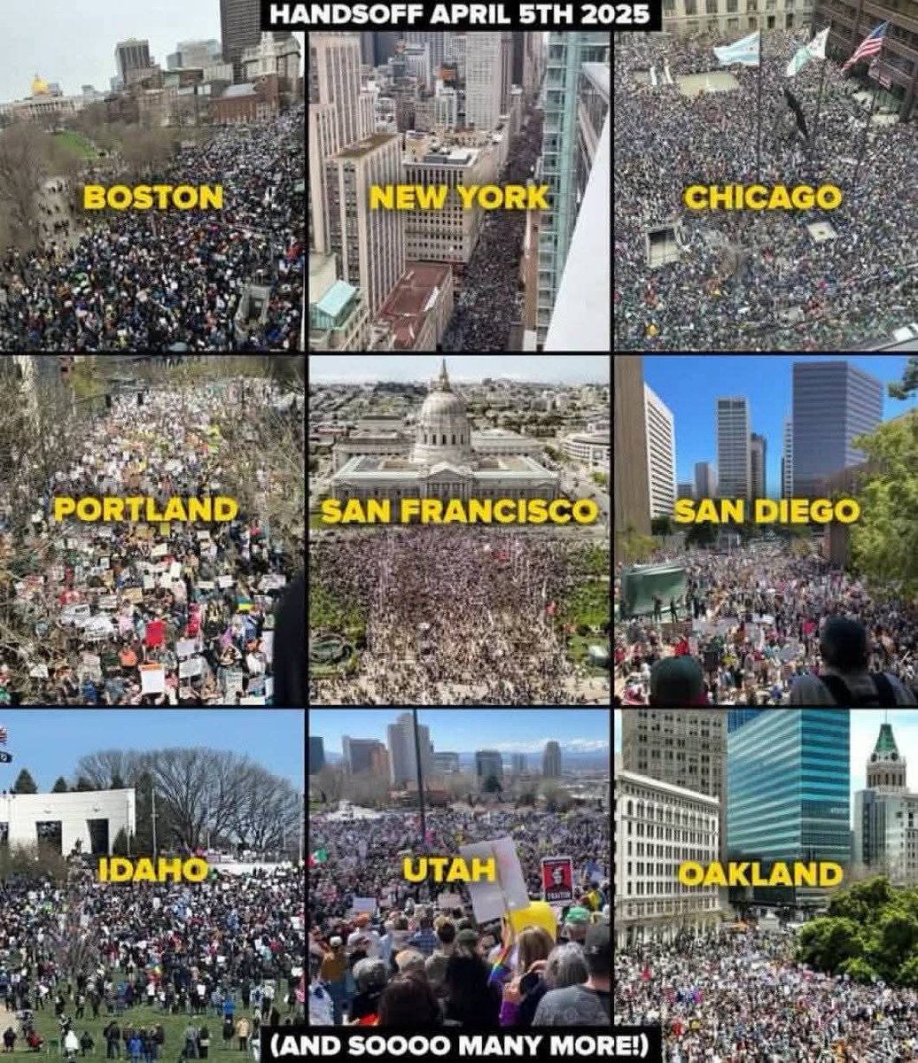 Millones de personas en los 50 Estados de EEUU y en una docena de lugares en el mundo se unieron a las protestas #HandsOff para decir basta al autoritarismo, el fascismo y la violación de #DDHH que la plutocracia que gobierna ese país promueve con todos los medios a su alcance.