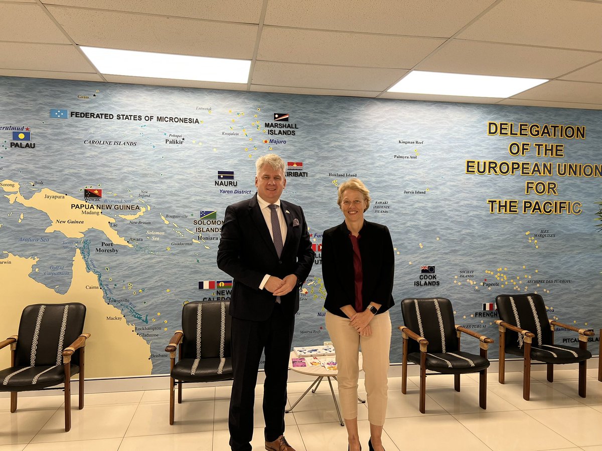 Productive meeting with Amb <a href="/BPlinkert/">Beate Plinkert</a> in Suva. Discussed strengthening 🇪🇪🇪🇺 cooperation in the Pacific, boosting digital innovation, and addressing global challenges like climate change &amp; cybersecurity. Looking forward to advancing our shared goals. <a href="/EUPasifika/">EU Pacific 🇪🇺</a> <a href="/MFAestonia/">Estonian MFA 🇪🇪 | 🌻 #StandWithUkraine</a>