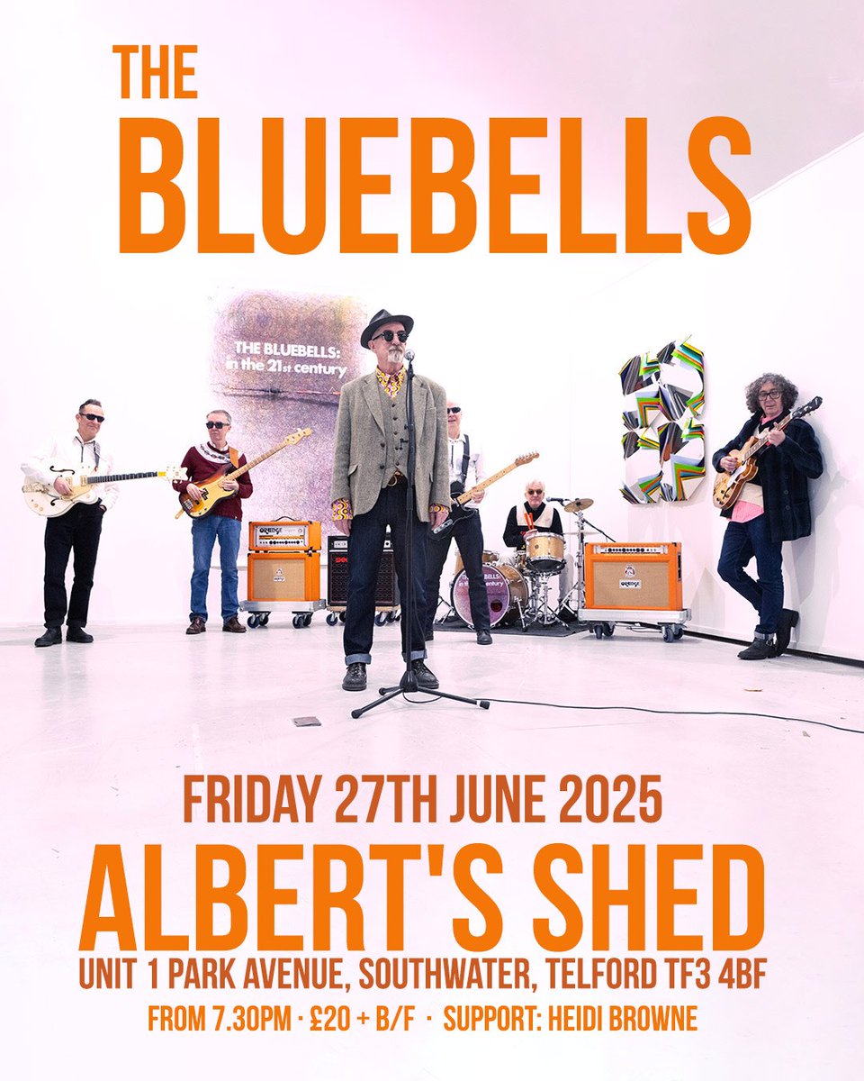 The Bluebells – Albert’s Shed Southwater
📍 Friday 27th June 2025 | Doors 7.30pm
🎟️ £20 + booking fee
On their way to Glastonbury, The Bluebells are stopping in Telford for a one-off show. Expect jangly guitars and all the hits – including Young at Heart, Cath, and I'm Falling.