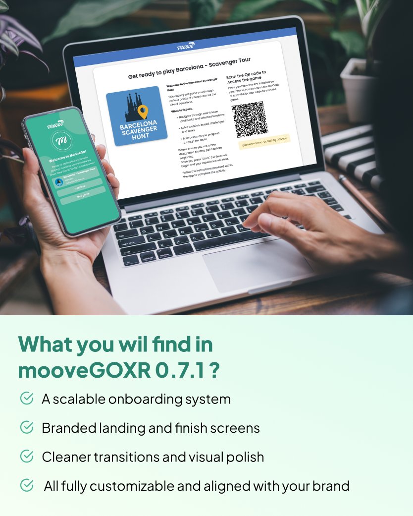 mooveTeam's tweet photo. mooveGOXR Beta is live. Built in Unity, redesigned for scale and branding.
Perfect for self-guided tours and gamified events.
We launch in April — test it now and share your feedback:
https://t.co/1ITFeXCd0I https://t.co/fCiHF9m43w