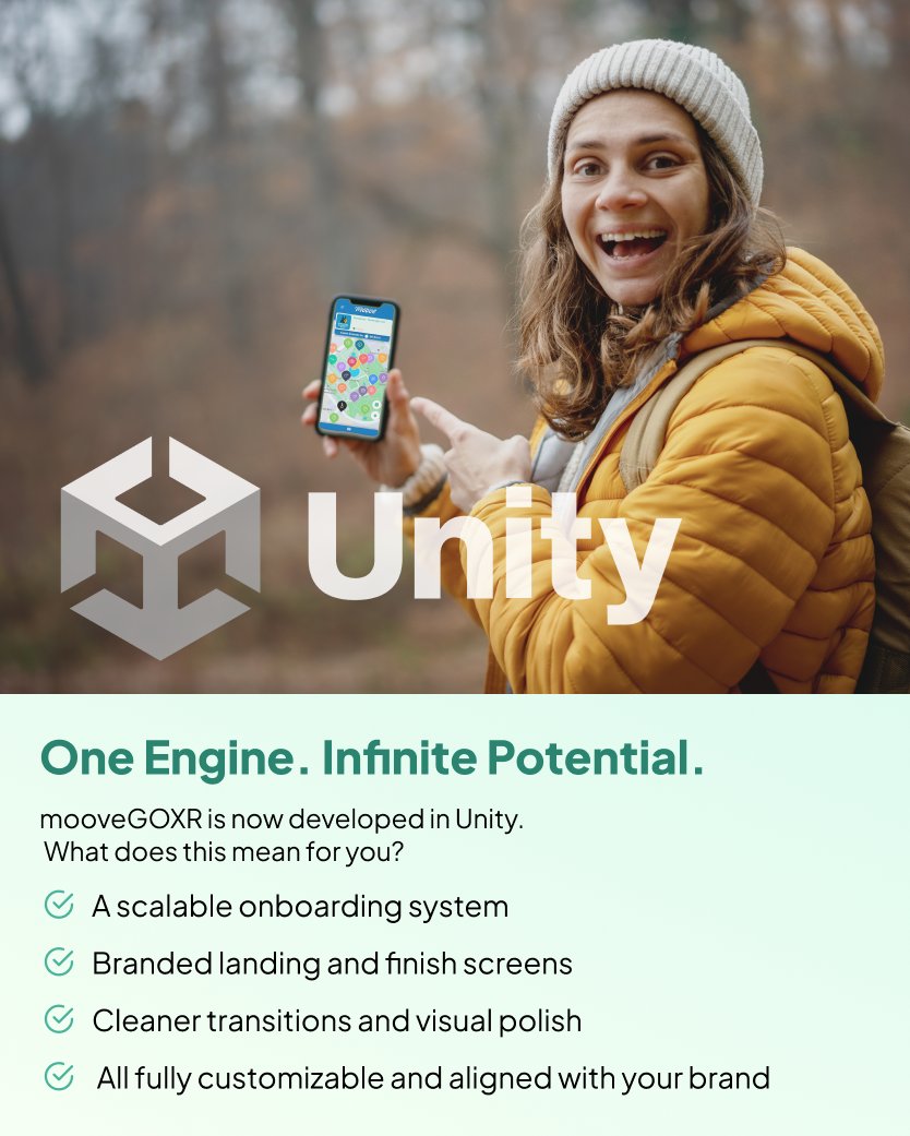 mooveTeam's tweet photo. mooveGOXR Beta is live. Built in Unity, redesigned for scale and branding.
Perfect for self-guided tours and gamified events.
We launch in April — test it now and share your feedback:
https://t.co/1ITFeXCd0I https://t.co/fCiHF9m43w