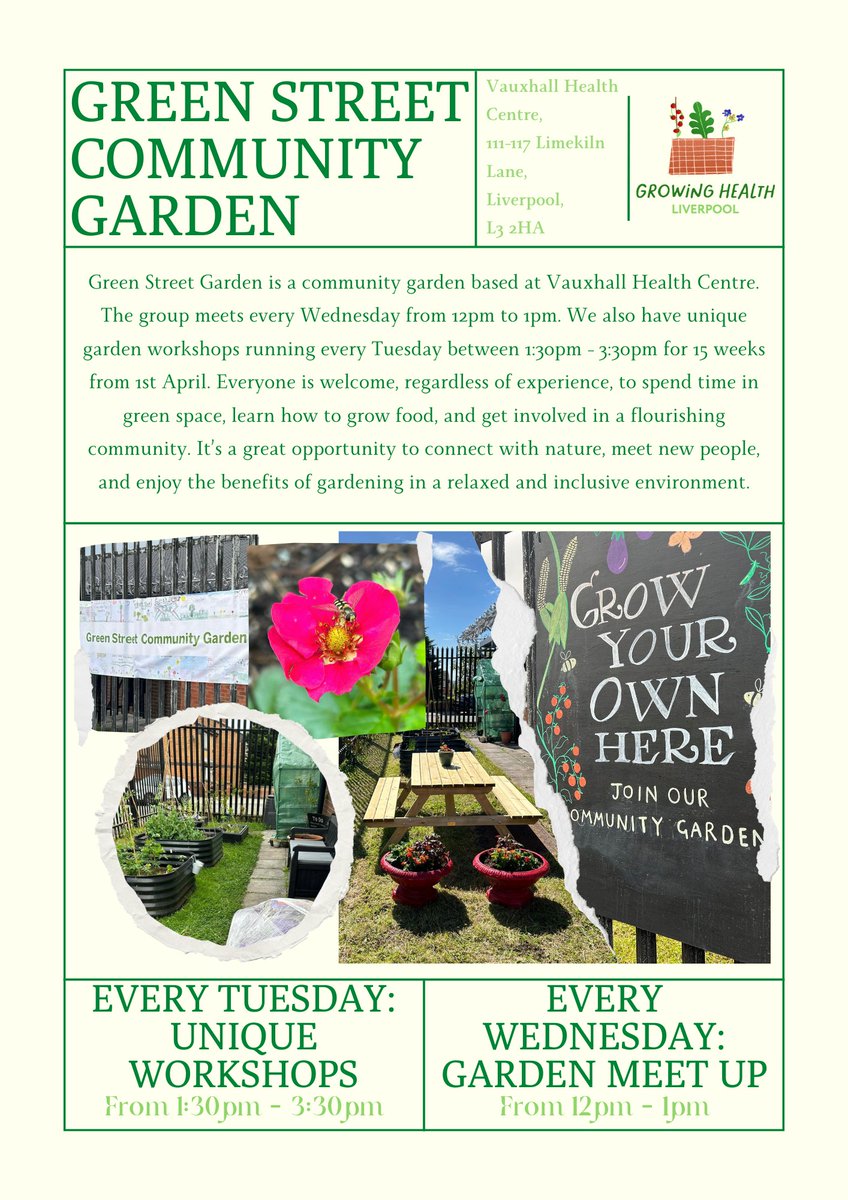 Spring has come to Green Street Garden at Vauxhall Health Centre! Join us Tuesdays 1.30-3.30pm (1st April-July); and every Wednesday 12-1pm (all year round). <a href="/CentralLpoolPCN/">Central Liverpool Primary Care Network 🏳️‍🌈</a>